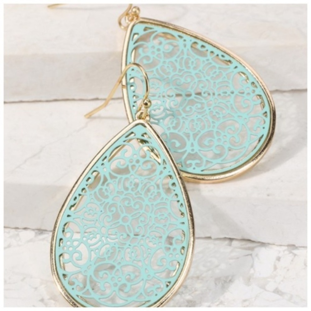 Filigree Tear Drop Earrings Mint - Picture 6 of 6